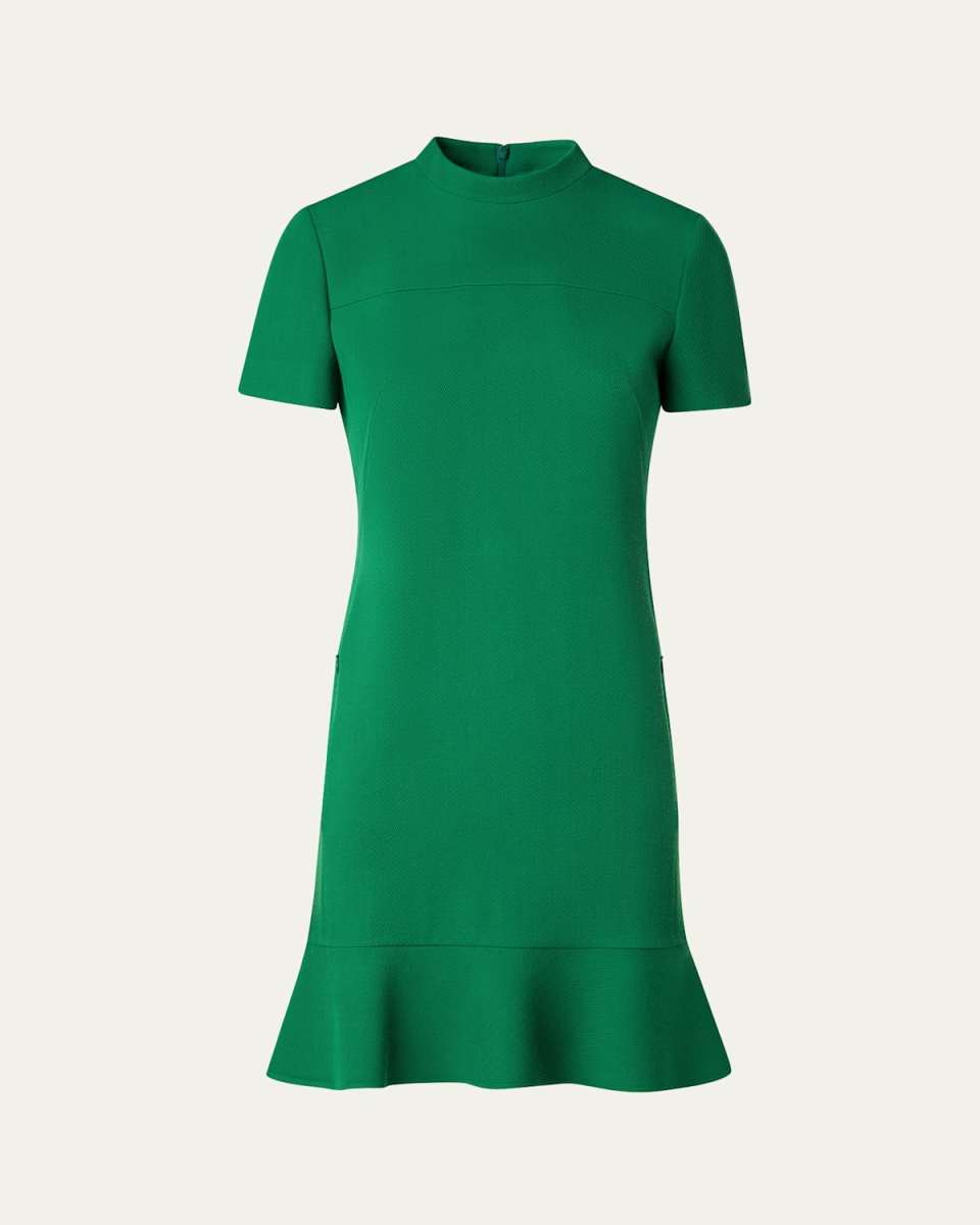 Short Ruffle Hem Wool Tricotine Dress